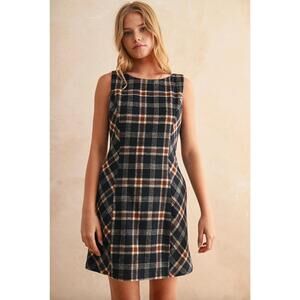 NEW MIOU MUSE mila plaid dress in navy, brown and cream